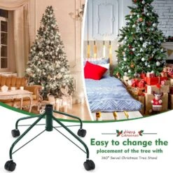 Metal Christmas Tree Stand With Rolling Wheels For Tree Up To 7 Ft. Tall -Christmas Decor Shop costway christmas tree stands ms2j 3189gn 44 1000