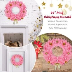 24 In. Pink Artificial Christmas Wreath 140 Tips With Ornament Balls And Golden Bow Wreath 140 Tips 15 24 In. Pink Artificial Christmas Wreath 140 Tips With Ornament Balls And Golden Bow Wreath 140 Tips -Christmas Decor Shop costway christmas wreaths ghm0332 44 1000