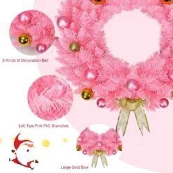24 In. Pink Artificial Christmas Wreath 140 Tips With Ornament Balls And Golden Bow Wreath 140 Tips 13 24 In. Pink Artificial Christmas Wreath 140 Tips With Ornament Balls And Golden Bow Wreath 140 Tips -Christmas Decor Shop costway christmas wreaths ghm0332 4f 1000