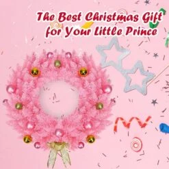 24 In. Pink Artificial Christmas Wreath 140 Tips With Ornament Balls And Golden Bow Wreath 140 Tips 16 24 In. Pink Artificial Christmas Wreath 140 Tips With Ornament Balls And Golden Bow Wreath 140 Tips -Christmas Decor Shop costway christmas wreaths ghm0332 fa 1000