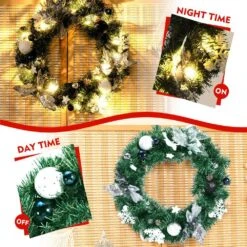 20 In. Pre-Lit PVC Artificial Christmas Wreath With Mixed Decorations And Timer -Christmas Decor Shop costway christmas wreaths ms2j 3187 4f 1000