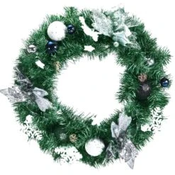 20 In. Pre-Lit PVC Artificial Christmas Wreath With Mixed Decorations And Timer