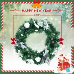 20 In. Pre-Lit PVC Artificial Christmas Wreath With Mixed Decorations And Timer -Christmas Decor Shop costway christmas wreaths ms2j 3187 c3 1000