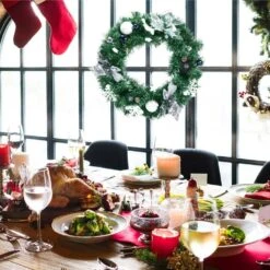 20 In. Pre-Lit PVC Artificial Christmas Wreath With Mixed Decorations And Timer -Christmas Decor Shop costway christmas wreaths ms2j 3187 fa 1000