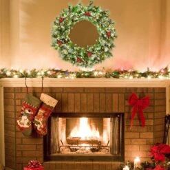 24 In. Pre-Lit Flocked Artificial Christmas Spruce Wreath With 50 LED Lights And Timer -Christmas Decor Shop costway christmas wreaths ms2j wr91 76 1000