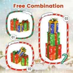 15 In. Height 3 PCS Christmas Gift Box Decoration Indoor Outdoor With 52 Pre-lit LED Lights -Christmas Decor Shop costway christmas yard decorations cm24609us 1d 1000