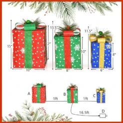 15 In. Height 3 PCS Christmas Gift Box Decoration Indoor Outdoor With 52 Pre-lit LED Lights -Christmas Decor Shop costway christmas yard decorations cm24609us 1f 1000