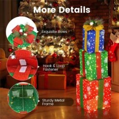 15 In. Height 3 PCS Christmas Gift Box Decoration Indoor Outdoor With 52 Pre-lit LED Lights -Christmas Decor Shop costway christmas yard decorations cm24609us 44 1000