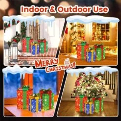 15 In. Height 3 PCS Christmas Gift Box Decoration Indoor Outdoor With 52 Pre-lit LED Lights -Christmas Decor Shop costway christmas yard decorations cm24609us 66 1000