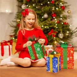 15 In. Height 3 PCS Christmas Gift Box Decoration Indoor Outdoor With 52 Pre-lit LED Lights -Christmas Decor Shop costway christmas yard decorations cm24609us fa 1000