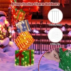 Lighted Gift Boxes Set Of 4 Christmas Decoration With Warm White LED Lights & Pre-Assembled Ribbons -Christmas Decor Shop costway christmas yard decorations hcst04434 1d 1000