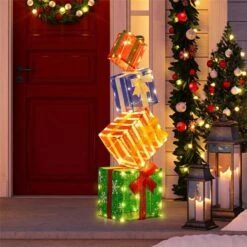 Lighted Gift Boxes Set Of 4 Christmas Decoration With Warm White LED Lights & Pre-Assembled Ribbons -Christmas Decor Shop costway christmas yard decorations hcst04434 1f 1000