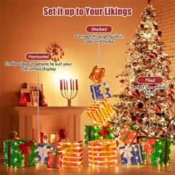 Lighted Gift Boxes Set Of 4 Christmas Decoration With Warm White LED Lights & Pre-Assembled Ribbons -Christmas Decor Shop costway christmas yard decorations hcst04434 66 1000