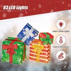 Lighted Gift Boxes Set Of 4 Christmas Decoration With Warm White LED Lights & Pre-Assembled Ribbons -Christmas Decor Shop costway christmas yard decorations hcst04434 76 1000