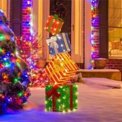 Lighted Gift Boxes Set Of 4 Christmas Decoration With Warm White LED Lights & Pre-Assembled Ribbons -Christmas Decor Shop costway christmas yard decorations hcst04434 c3 1000
