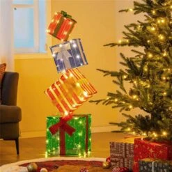 Lighted Gift Boxes Set Of 4 Christmas Decoration With Warm White LED Lights & Pre-Assembled Ribbons -Christmas Decor Shop costway christmas yard decorations hcst04434 fa 1000