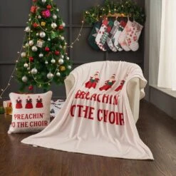 50 In. X 60 In. Polyester Microfiber Preachin Christmas Throw With 18 In. Square Pillow -Christmas Decor Shop country living christmas textiles cl108muos 31 1000