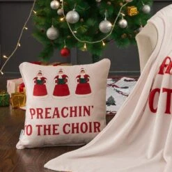 50 In. X 60 In. Polyester Microfiber Preachin Christmas Throw With 18 In. Square Pillow -Christmas Decor Shop country living christmas textiles cl108muos 4f 1000