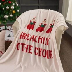 50 In. X 60 In. Polyester Microfiber Preachin Christmas Throw With 18 In. Square Pillow -Christmas Decor Shop country living christmas textiles cl108muos fa 1000