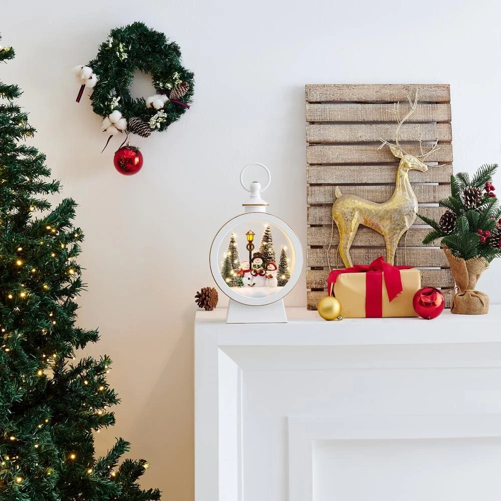 Tabletop White Christmas Holiday Winter Snowman Scene Diorama Lighted Lantern Decoration - Oval 7 Tabletop White Christmas Holiday Winter Snowman Scene Diorama Lighted Lantern Decoration - Oval - Image 5