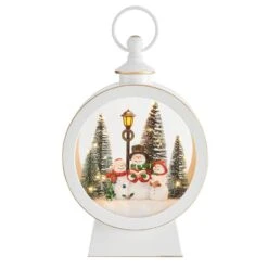 Tabletop White Christmas Holiday Winter Snowman Scene Diorama Lighted Lantern Decoration - Oval