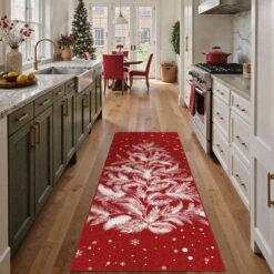 Christmas 2 Ft. X 6 Ft. Red Feather Christmas Tree Area Rug -Christmas Decor Shop dark red haiimeid christmas doormats x25iu0105h 126 40 1000
