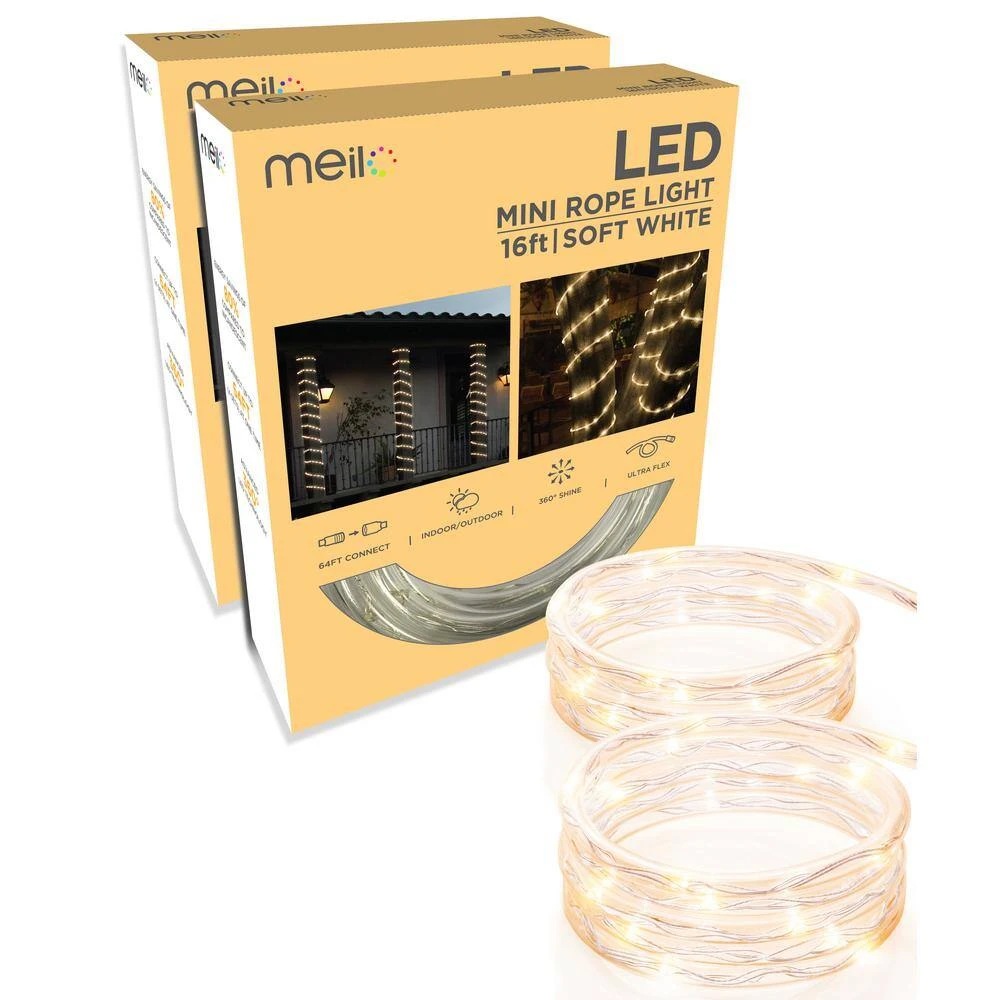 16 Ft. Soft White All Occasion Indoor Outdoor Mini LED Rope Light Decoration (2-Pack) 5 16 Ft. Soft White All Occasion Indoor Outdoor Mini LED Rope Light Decoration (2-Pack) - Image 3