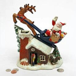 9.5 In. X 9.5 In. Santa's Christmas Sleigh Ride Die-Cast Iron Mechanical Coin Bank