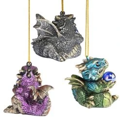 2 In. Three Dragon Virtues Gothic Holiday Ornament (3-Piece) -Christmas Decor Shop design toscano christmas ornament sets qs93484 1f 1000
