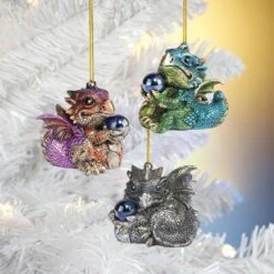 2 In. Three Dragon Virtues Gothic Holiday Ornament (3-Piece) -Christmas Decor Shop design toscano christmas ornament sets qs93484 31 1000