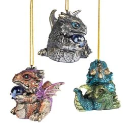 2 In. Three Dragon Virtues Gothic Holiday Ornament (3-Piece) -Christmas Decor Shop design toscano christmas ornament sets qs93484 4f 1000