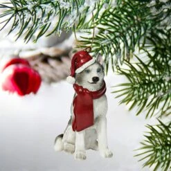3.5 In. Siberian Huskey Holiday Dog Ornament Sculpture -Christmas Decor Shop design toscano single christmas ornaments jh576306 31 1000