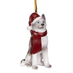 3.5 In. Siberian Huskey Holiday Dog Ornament Sculpture
