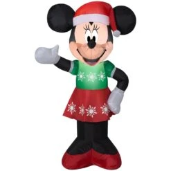 Disney 3.51 Ft. Pre-lit Inflatable Minnie Mouse In Snowflake Dress Airblown