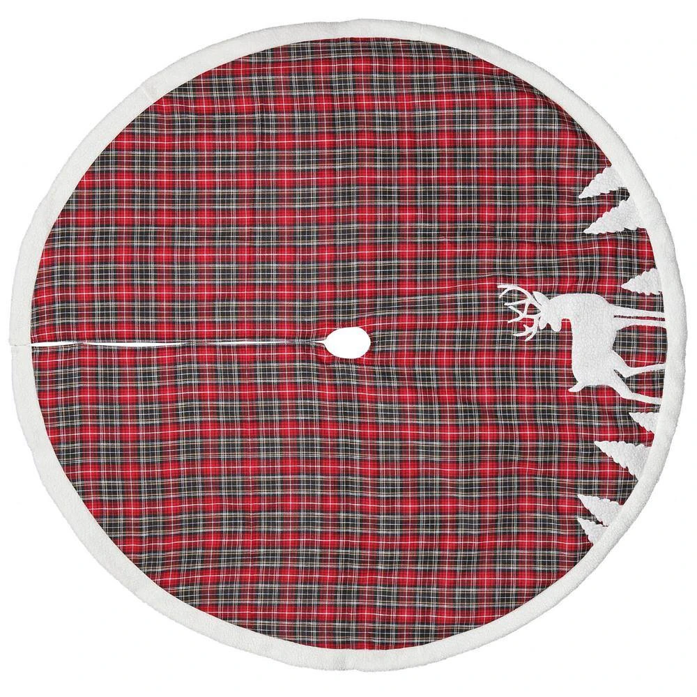 48 In. Red Plaid Tree Skirt Deer Applique 5 48 In. Red Plaid Tree Skirt Deer Applique - Image 3