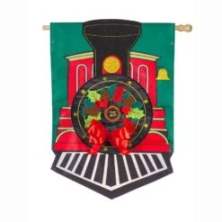 Evergreen 28 In. X 44 In. Christmas Train House Applique Flag