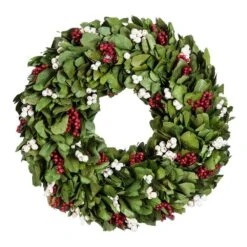 Evergreen 18 In. Artificial Giloy Leaf White And Red Berry Christmas Wreath
