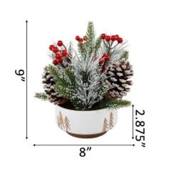 8.5 In. H Christmas Arrangement In 6 In. White Ceramic Reverse Tree Pot With Pinecones And Berries -Christmas Decor Shop flora bunda christmas centerpieces ch1834e wh c3 1000