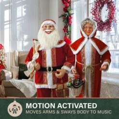 58 In. Dancing Mrs.Claus With Hooded Cloak And Basket,Standing Decor, Motion-Activated Christmas Animatronic -Christmas Decor Shop fraser hill farm christmas figurines famc058d 23red 1d 1000