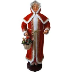 58 In. Dancing Mrs.Claus With Hooded Cloak And Basket,Standing Decor, Motion-Activated Christmas Animatronic