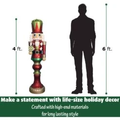 4 Ft. Christmas Candy-Look Nutcracker Greeter Holding Gift In Red -Christmas Decor Shop fraser hill farm christmas figurines ffrs048 nc0 rd1 44 1000