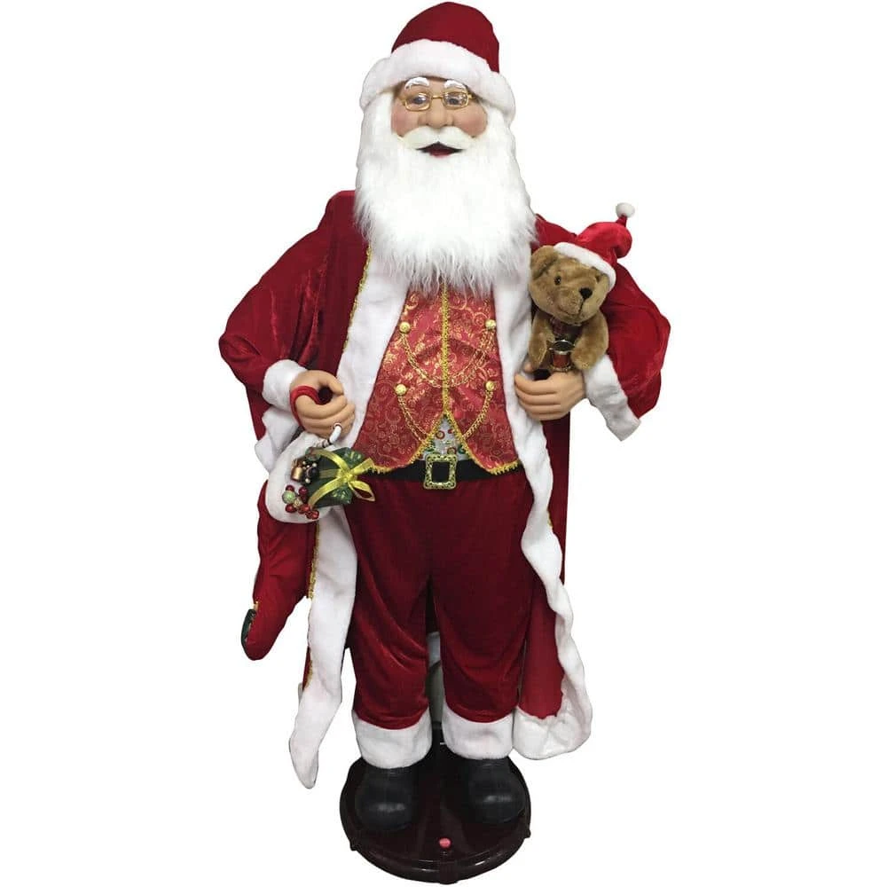 60 In. Christmas Singing And Dancing Santa Claus With Teddy Bear And Stuffed Stocking 3 60 In. Christmas Singing And Dancing Santa Claus With Teddy Bear And Stuffed Stocking