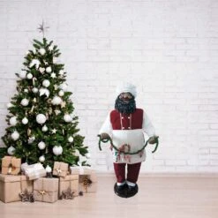 58-In African American Dancing Santa With Apron, Christmas Cookie Garland, Standing Decor, Motion-Activated Animatronic -Christmas Decor Shop fraser hill farm christmas figurines fsc058 2rd2 aa 44 1000
