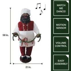 58-In African American Dancing Santa With Apron, Christmas Cookie Garland, Standing Decor, Motion-Activated Animatronic -Christmas Decor Shop fraser hill farm christmas figurines fsc058 2rd2 aa 4f 1000
