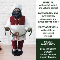 58-In African American Dancing Santa With Apron, Christmas Cookie Garland, Standing Decor, Motion-Activated Animatronic -Christmas Decor Shop fraser hill farm christmas figurines fsc058 2rd2 aa c3 1000