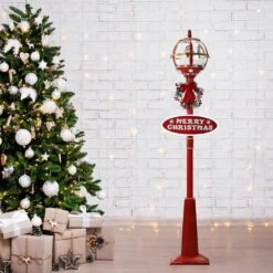 69 In. Christmas Snow Globe Lamp Post With Santa Scene, 2 Signs, Cascading Snow, And Christmas Carols -Christmas Decor Shop fraser hill farm christmas figurines fssl069a rd2 4f 1000