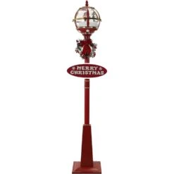 69 In. Christmas Snow Globe Lamp Post With Santa Scene, 2 Signs, Cascading Snow, And Christmas Carols