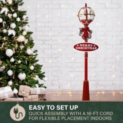 69 In. Christmas Snow Globe Lamp Post With Santa Scene, 2 Signs, Cascading Snow, And Christmas Carols -Christmas Decor Shop fraser hill farm christmas figurines fssl069a rd2 66 1000