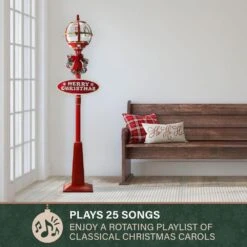 69 In. Christmas Snow Globe Lamp Post With Santa Scene, 2 Signs, Cascading Snow, And Christmas Carols -Christmas Decor Shop fraser hill farm christmas figurines fssl069a rd2 a0 1000