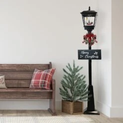 71 In. Christmas Musical Street Lamp With Car Scene, 2 Signs, Cascading Snow, And Christmas Carols -Christmas Decor Shop fraser hill farm christmas figurines fssl071a blk1 31 1000